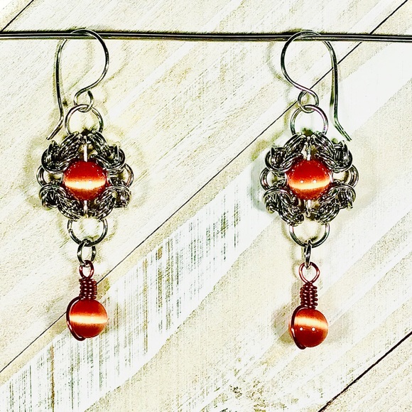 Artisan Cats Eye Beaded Earrings - Picture 2 of 2